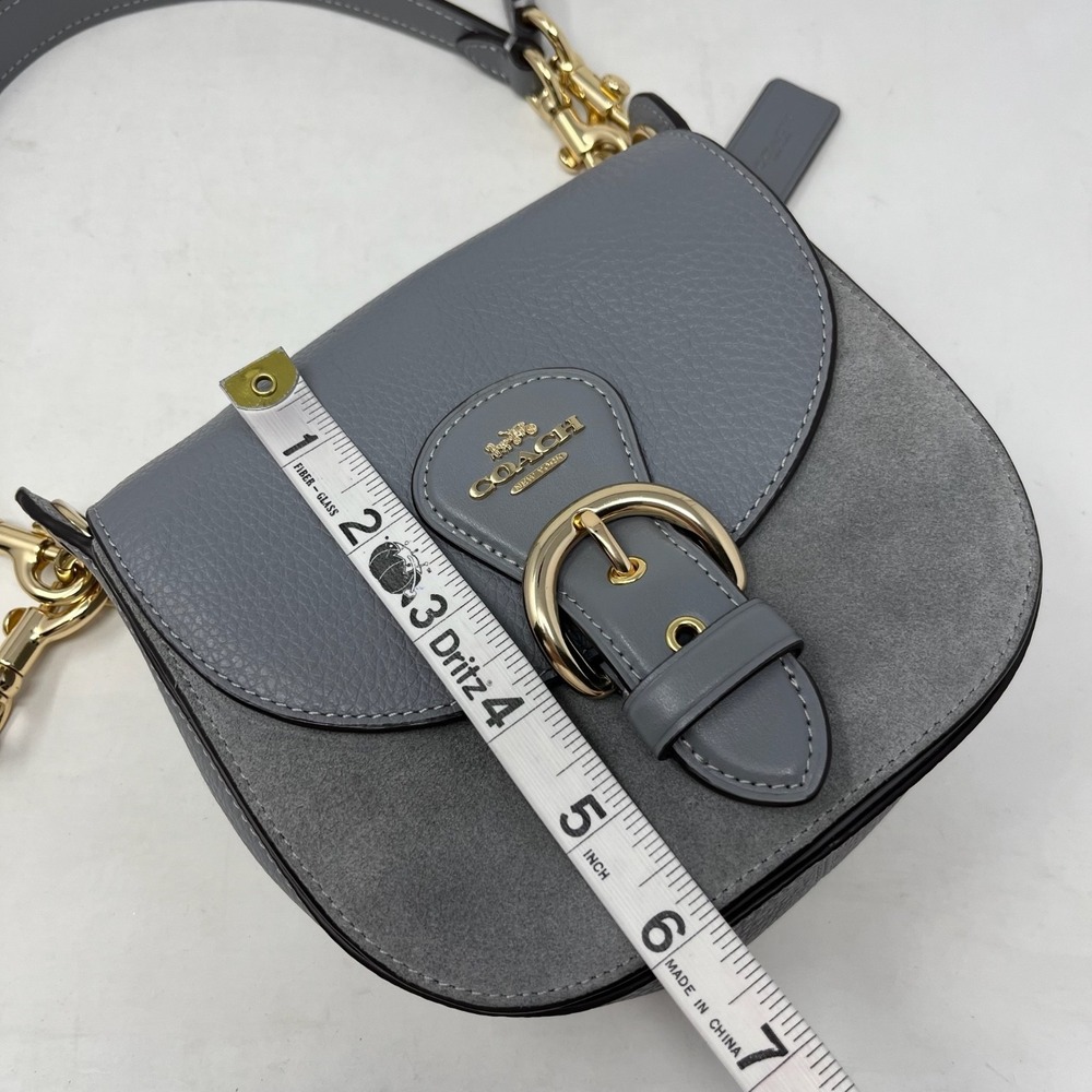 COACH Kleo Shoulder Bag 17 Crossbody Gray Leather Suede Granite Saddle C5687 - Picture 14 of 16